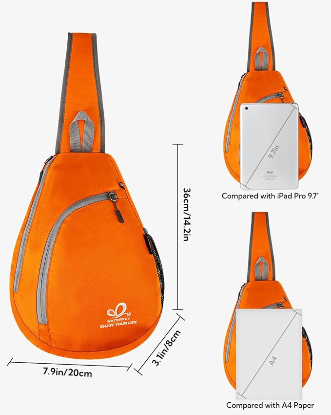 WATERFLY Crossbody Sling Bag Small Water Resistant Backpack Lightweight Shoulder Chest Daypack for Men Women Hiking Travel