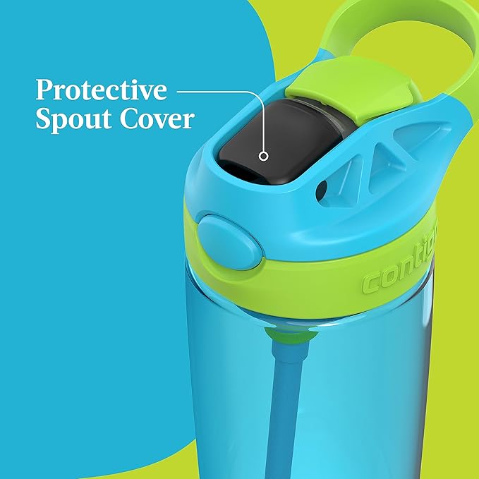 Contigo Kids 20oz 2-Pack Aubrey Water Bottles with Cleanable Silicone Straw Spill-Proof Lid Dishwasher Safe Blue Raspberry/Cool Lime & Blueberry/Juniper BPA-free