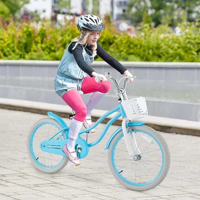 HONEY JOY Kids Bike, 12 14 16 18 20 Inch Toddler Bikes w/Training Wheels, Handbrake & Coaster Brake, Fully Enclosed Chain, Adjustable Handlebar & Seat, Kids Bicycle w/Basket, Girls Boys Bike 3-8