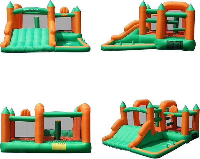 Doctor Dolphin Toddler Bounce House Ball Pit Inflatable Slide Bouncer Jump Bouncy House with Blower for Kids 3-8