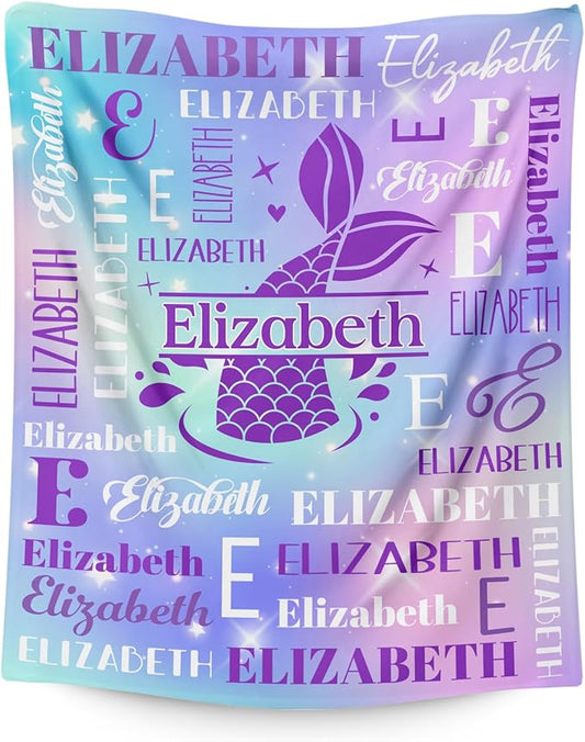 Mermaid Blanket and Throw, Personalized Girls Blankets for Kids, Women, Soft Cozy & Warm Mermaid Tail Throws for Sofa Office Trip Chairs Camping, 4 Sizes for Toddler/Children/Teens/Adults