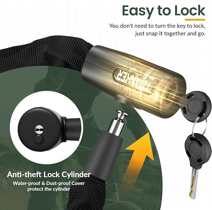 Titanker Bike Chain Lock with Keys, 3.3 Feet Security Heavy Duty Anti-Theft Bicycle Chain Locks for Bike, Motorcycle, Bicycle, Door, Gate, Fence, Grill (6mm, 8mm, 10mm Thick Chain)