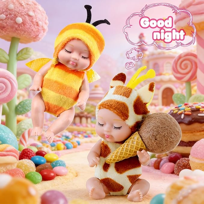Haawooky 10 Pcs Mini Baby Dolls,4 inch Lifelike Realistic Baby Dolls with Animal Clothes,Cute Small Baby Doll for Girls Kids Easter Basket Valentine Birthday