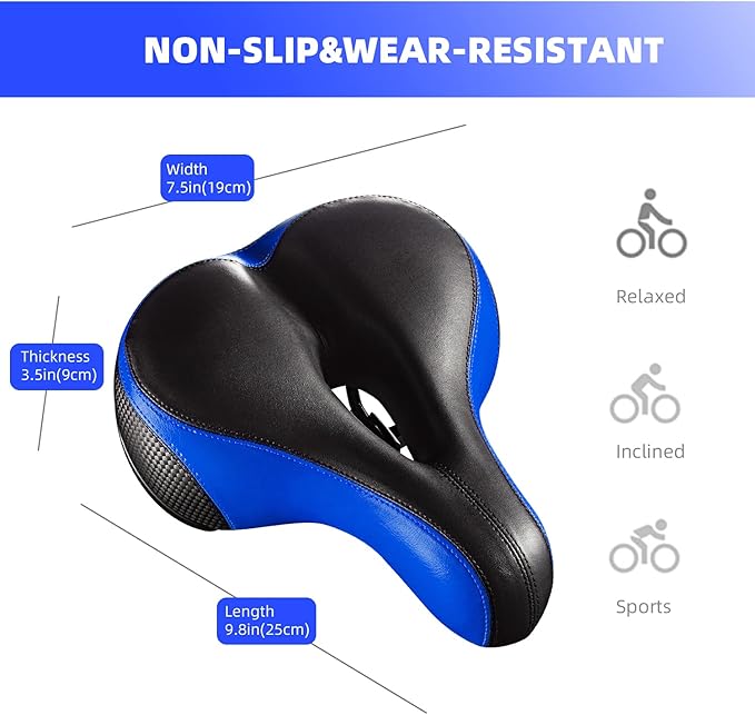 Bike Seat, Most Comfortable Bicycle Seat Dual Shock Absorbing Memory Foam Waterproof Bicycle Saddle Bike Seat Replacement with Refective Tape
