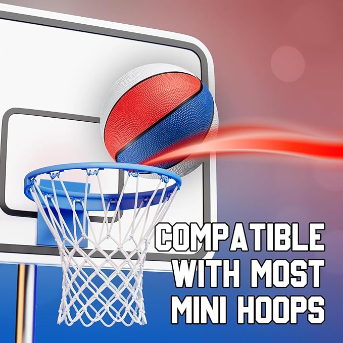 Rubber Mini Basketball - 7 Inch, Size 3 - Mini Hoop Outdoor Kids Basketball Set for Small Hoops Indoor & Outdoor Pool Parties - Kid Birthday Gifts, Arcade Games, Red White & Blue (1-Pack)
