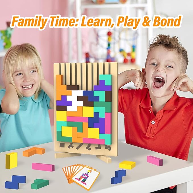 Wooden Block Puzzle Montessori Toy，Colorful Stacking Game Educational Puzzle for Toddlers and Kids, Brain Teaser Wooden Toy Gift for 3 4 5 Year Old Boys and Girls