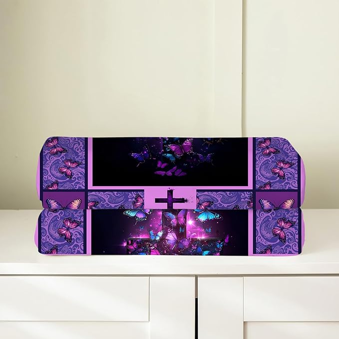 Christian Cross Blanket, Purple Butterfly Throw Blanket, Religious Gifts Blankets Stuff Fleece Flannel Plush for Women Men Boys Girls Lovers Adults Soft Bedding for Sofa Bed Home Decor 60"x50"