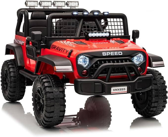 24V Ride on Car for Kids, 2 Seater Electric Truck with Parent Remote Control, Spring Suspension, 2 Speeds, LED Headlight & Music Player, Kids Electric Vehicle for Aged 3-8 Years, Red