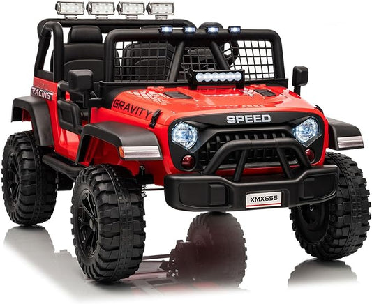 24V Ride on Car for Kids, 2 Seater Electric Truck with Parent Remote Control, Spring Suspension, 2 Speeds, LED Headlight & Music Player, Kids Electric Vehicle for Aged 3-8 Years, Red