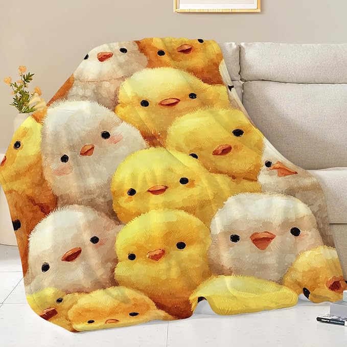 Chick Blanket for Kids, Farm Chicken Flannel Throw Blanket, Cozy Fleece Soft Stuff Blankets Gift for Girls Boys Couch Sofa Bed 60" x 50"