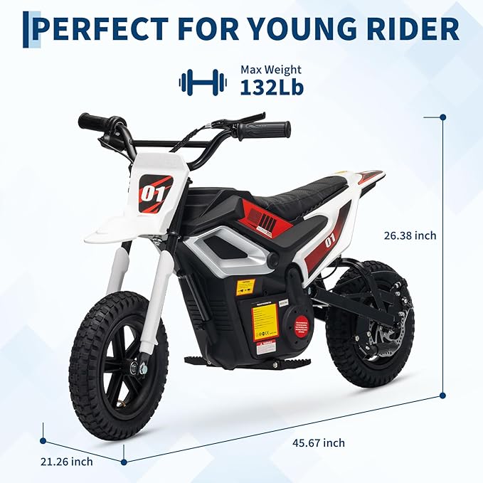 24V Electric Dirt Bike for Kids, 350w Electric Motorcycle for Kids - Up to 13.67Mile/h Long-Range, Ride on Motorcycle with Rear Wheel Suspension, 12 Miles Range, Twist Grip Throttle, Rubber Tire