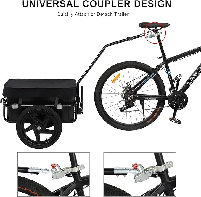 PEXMOR Bike Cargo Trailer with Removable Box & Waterproof Cover, Bicycle Wagon Trailers with 16" Wheels & Quick Release Universal Coupler, Large Loading Bike Trailer Storage Cart with Reflectors