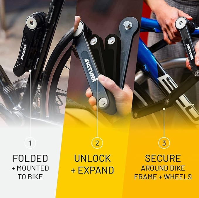 SIGTUNA Folding Bike Lock - Hardened Steel 8mm Fold-Up Heavy Duty Bike Lock with Easy Mounting, Secure Lock and Anti-Scratch Coating - Easily Keep Bike Secure and Paintwork Undamaged - Bicycle Lock