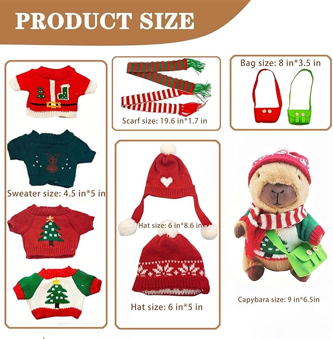 Capybara DIY Plush Dolls Can Be Paired with Hats/Sweaters/Bags. Christmas Plush Toy Gift, The Creative and Ever-Changing Capybara Doll is A Plush Animal Birthday Gift for Boys and Girls.