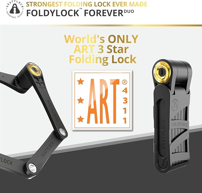 Seatylock FoldyLock Forever Folding Bike Lock Set - Patented 2 Matching Bicycle Locks with 6 Identical Keys - 18/18 Heavy Duty Anti Theft Secure Guard with Keys & Case Mount - 35.4"