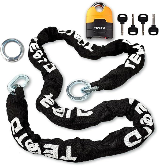Motorcycle Chain Lock 6.6ft/200cm Heavy Duty Anti-Theft Security 10mm Thick With Bright-Colored Lock, 4 Keys for Motorcycles, Containers (10.36lbs)
