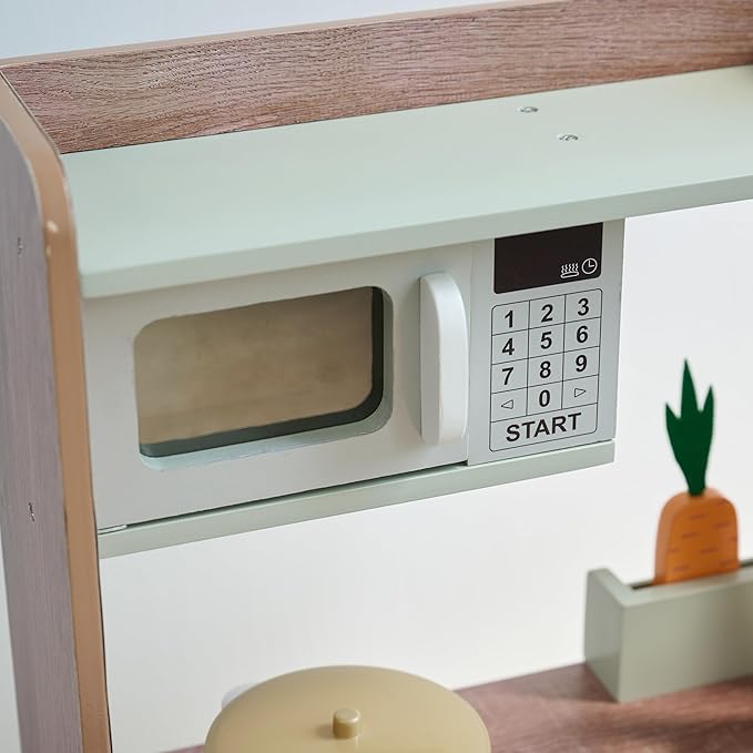 Teamson Kids Little Chef Lake Tahoe Smart Play Kitchen with Washing Machine, Oven, Microwave & Ample Storage, Neat & Compact Healthy Play for Age 3+, Sage Green