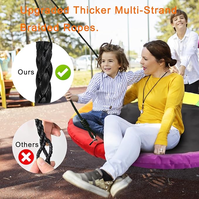 40" Saucer Tree Swing for Kids - 500Lb Weight Capacity, Waterproof Platform Swing Seat with Adjustable Ropes for Kids Playground Outdoor Activity Backyard Fun (Colours)