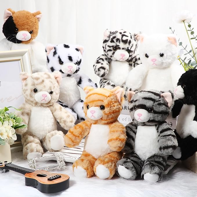 Libima 8 Pcs 8 Inch Cat Stuffed Animals Bulk Cute Kittens Plush Toys Cat Theme Party Favors Birthday Gift Pet Party Favors Halloween Christmas Stuffers Pet Toys Decoration(Sitting)