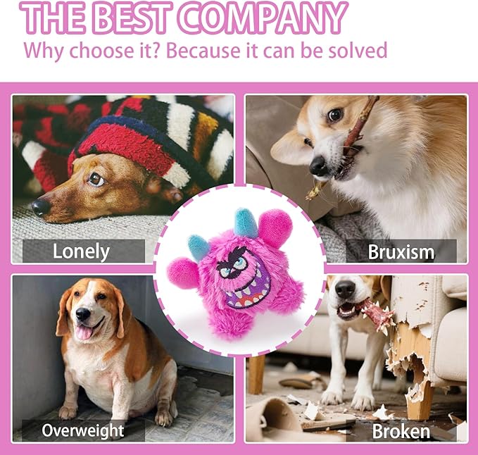 Squeaky Plush Dog Ball, Dental Care, Skin-Friendly and Soft and Relieve Stress, Little Monster Plush Ball Toy Suitable for All Breeds (Rose Red, Small)