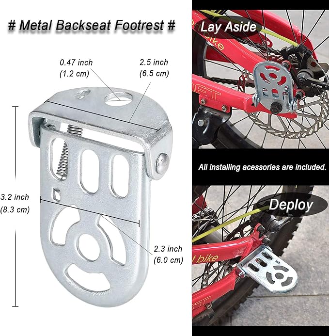 Bike Child Seat Kit, Included Bike Rear Seat Cushion with Safety Cycling Backrest + Backseat Armrest Handrail + Foldable Hidden Bicycle Footrests + Universal Handlebar Bell + Installing Tools