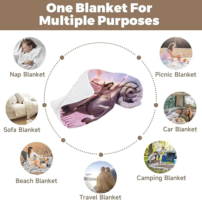 Zocoshi Personalized Princess Blanket - Kids Unicorn Design, Custom Photo Gift with Monogram, Cozy Keepsake for Baby Girl, Soft Plush Throw, Perfect Birthday Baby Shower Present