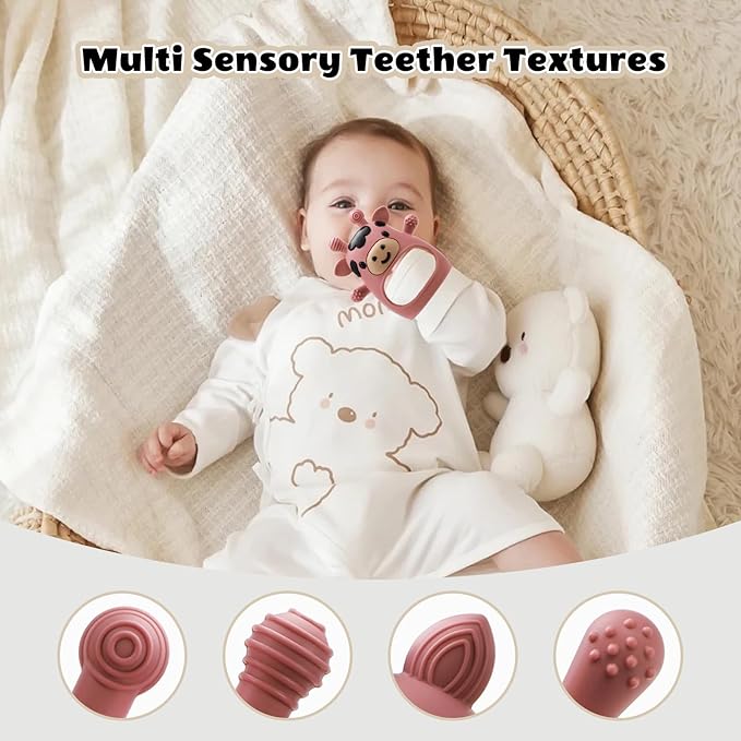 2 Pack Baby Teething Toys for 3-6 6-12 Months, Food Grade Silicone Infant Teether Mitten, Baby Essentials Teething Relief, Newborn Essentials Chew Toys for Sucking Needs