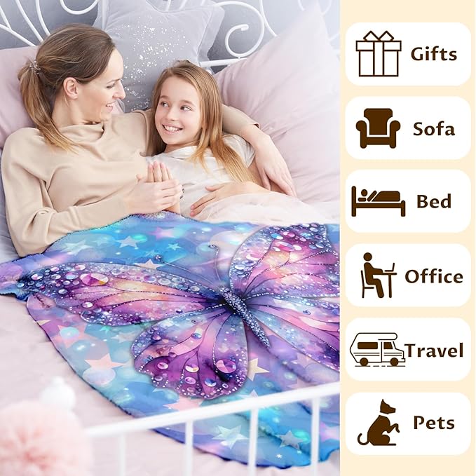 Kids Blanket Butterfly Blankets for Girls Teens Gift for Birthday Butterfly Lovers, Cozy 80 x 60 Inches Flannel Throws for Travel Bed Living Room Garden Sofa