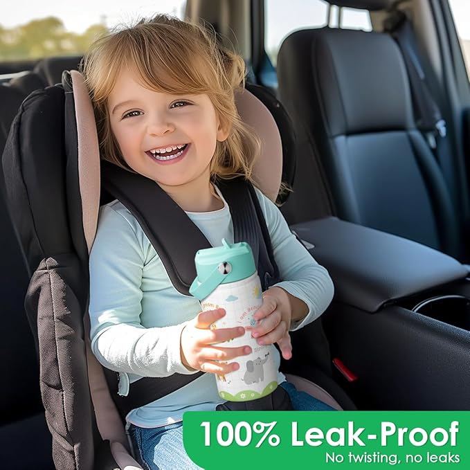 Animal Water Bottle 12oz for Kid Stainless Steel with Straw Lid, Kids Water Bottle, Travel Tumbler, Inspiration Gifts for Girls Boys, Birthday Christmas Back To School