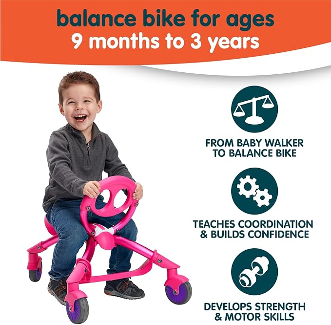 YBIKE Pewi Stroll – Indoor/Outdoor Walking Ride On Toy with Push Handle