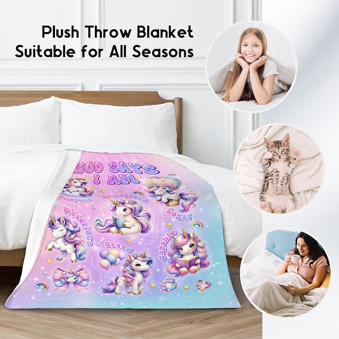 Unicorn Fleece Blanket for Girls & Women, Soft Plush Kids & Adults Blanket, 50"x60" - Inspirational Gift for Her & Daughter
