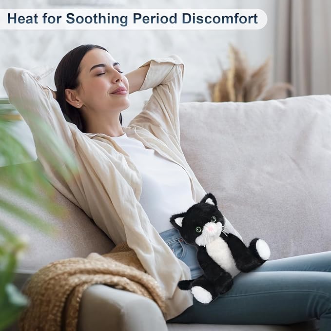 Heatable & Coolable Black and White Cat Stuffed Animal, Cat Heating Pad Microwavable for Soothing & Relaxation, Lavender Scented Tuxedo Cat Plush Toy for Stress Relief, Cat Toys for Kids