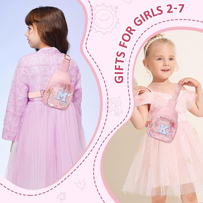 COSHAYSOO Pink Toddler Little Girls Purse 2 3 4 5 6 7 Year Old Kids Sling Bag Initial Crossbody Pouch, Unique Fashion Birthday Christmas Halloween Thanksgiving Valentines Easter Gift Ideas Letter T