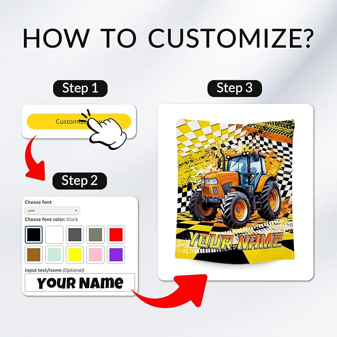 Custom Boys Blanket, Tractor Blankets for Kids Age 6-8, Personalized Car Gifts with Name, Cozy Fleece Throw for Couch & Sofa, 30"x40"