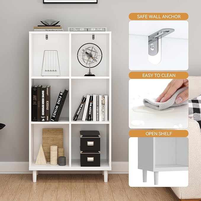 6 Cube Storage Organizer | White Bookshelf|Tall Bookshelf | -Cubic Storage Cabinet（Storing Books,Toys & More(Easy to Install）