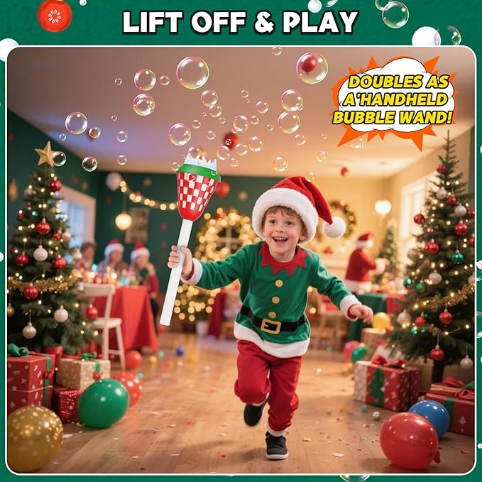 Christmas Bubble Machine for Kids, Garden Lamp Bubble Toy with Colorful Lighting and Music for Toddlers, Rechargable Bubbles Blower Maker Outdoor Toys for Christmas Birthday Wedding Party (Red)