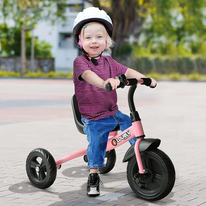 Qaba Toddler Tricycle, Kids Trike, 3-Wheel Bike for Toddlers 2-5 Years, Recreation Baby Tricycle for Boys and Girls with Bell Indoor Outdoor, Pink