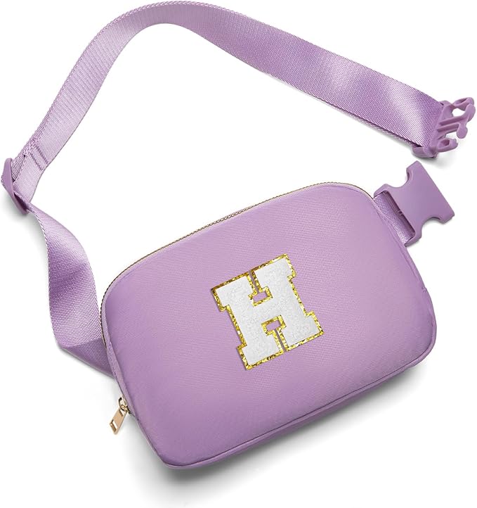 Gitus Birthday Gifts for 8 9 10 11 12 13 Year Old Girls Personalized Fanny Pack Crossbody Bags with Initial Letter Patch Belt Bag for Teen Girls Cute Trendy Stuff Travel Essentials (Lavender-H)