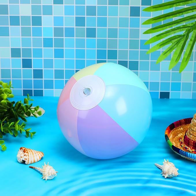 12 Pcs Pastel Inflatable Beach Balls Bulk Pastel Color Jumbo Big Beach Balls Baby Shower Birthday Summer Swimming Party Decorations Favor Water Games(18 Inch,Macaron Color)