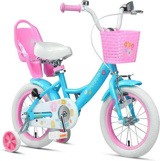 Glerc Maggie Girls Bike, 12-20 Inch Kids Bike for 2-13 Years Old Children, Princess Style Kids Bicycle with Doll-Seat & Basket & Training Wheels, Multiple Colors