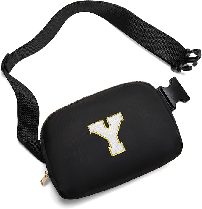 Gitus Birthday Gifts for 8 9 10 11 12 13 Year Old Girls Personalized Fanny Pack Crossbody Bags with Initial Letter Patch Belt Bag for Teen Girls Cute Trendy Stuff Travel Essentials (Black-Y)