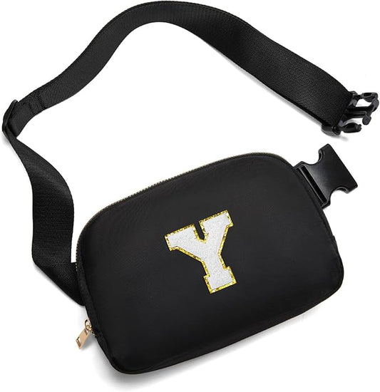 Gitus Birthday Gifts for 8 9 10 11 12 13 Year Old Girls Personalized Fanny Pack Crossbody Bags with Initial Letter Patch Belt Bag for Teen Girls Cute Trendy Stuff Travel Essentials (Black-Y)