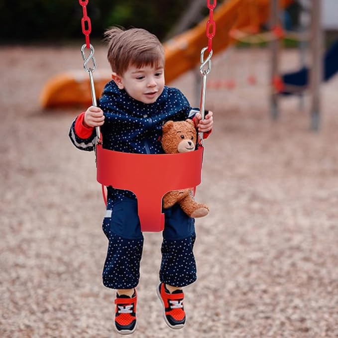 Heavy-Duty Toddler Swing with Coated Safety Chains-High Back Bucket Seat Includes Tree Straps,Hooks for Backyard, Playground,Outdoor Use (Red)