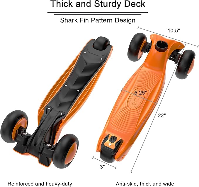 Allek Kick Scooter B03, Lean 'N Glide 3-Wheeled Push Scooter with Extra Wide PU Light-Up Wheels, Any Height Adjustable Handlebar and Strong Thick Deck for Children from 3-12yrs (Orange)