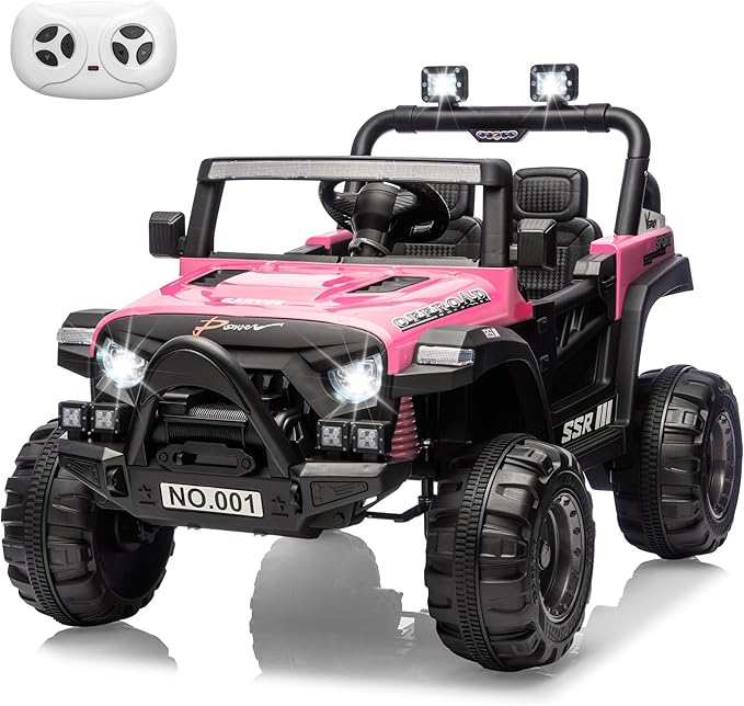 Kids Ride On Truck Car, 12V Ride On Toy Battery Powered Vehicles w/Parent Remote, Spring Suspension, Electric Car for Kids with Bluetooth Music, LED Light, Ideal Car Gift for Boys Girls, Pink