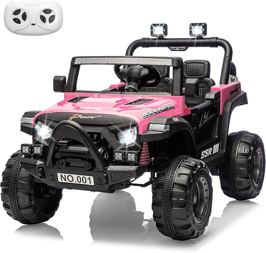 Kids Ride On Truck Car, 12V Ride On Toy Battery Powered Vehicles w/Parent Remote, Spring Suspension, Electric Car for Kids with Bluetooth Music, LED Light, Ideal Car Gift for Boys Girls, Pink