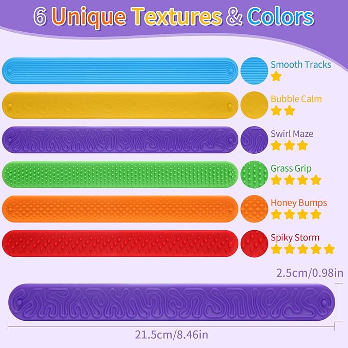 Sensory Fidget Toys Slap Bracelets,Textured Silicone Sensory Bracelets for Kids (6 Packs) Calming Tools for Autism,Anxiety,Stress Relief&ADHD,for Adults Office Desk,Gift&Rewards for Stress Relief