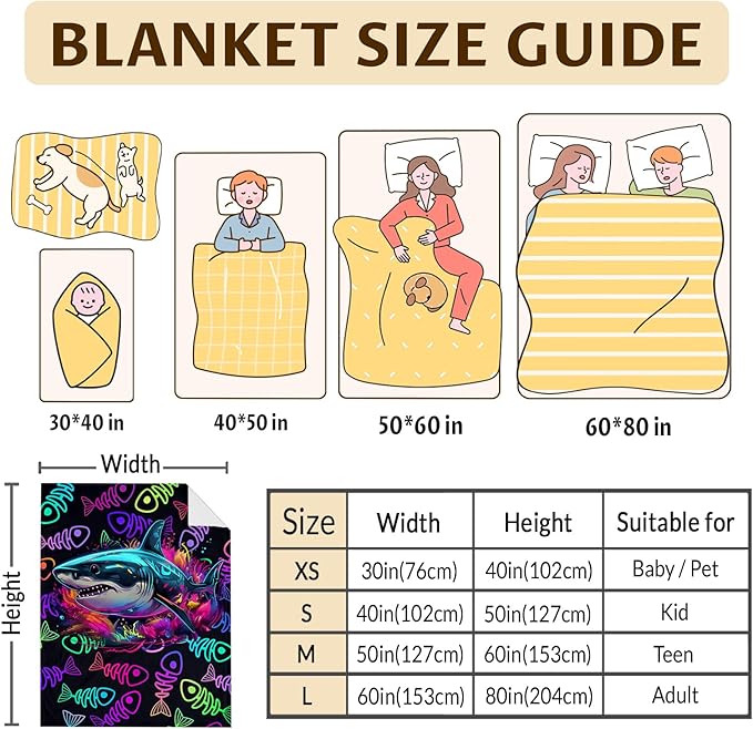 Shark Blanket Boys Blanket for Kids Teens Gift for Son Grandson, Soft Cozy Fuzzy Warm 60 x 50 Inches Flannel Throw for Chair Sofa Room Decor Travel