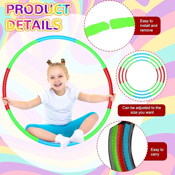 Sratte 12 Pcs Toy Hoop for Kid Detachable Adjustable Toy Hoop Colored Exercise Ring Plastic Circle for Kid Teen Gymnastics Equipment Require Self Assembly(28 Inch,Red,Blue,Green)