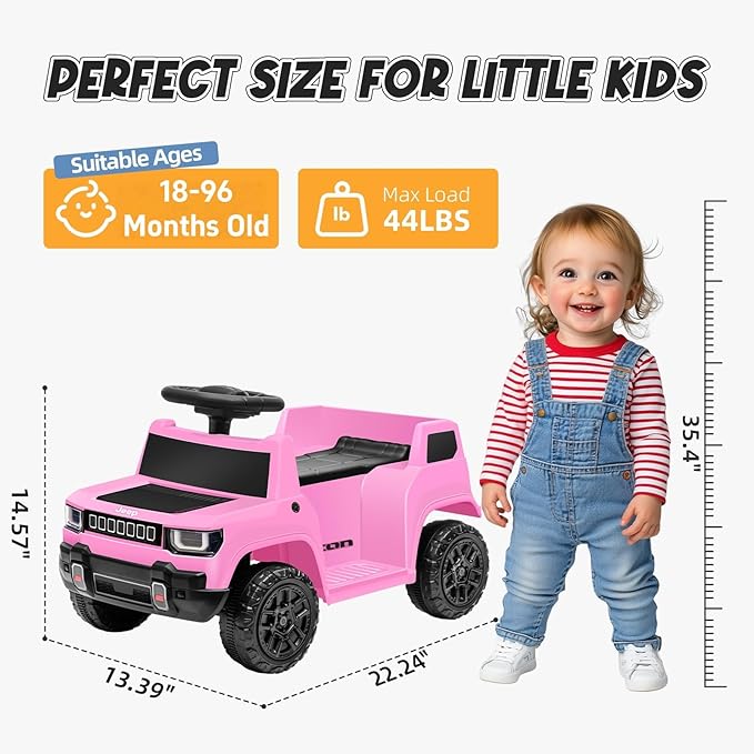 6V Ride On Car for Toddlers, Electric Car with Music, Horn, Pedal, for Ages 18–96 Months, Pink